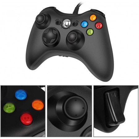 Meidong Xbox 360 PC Game Wired Controller for Microsoft Xbox 360 and Windows PC (Windows 10/8.1/8/7) with Dual Vibration and Ergonomic Wired Game Controller (Black 1)