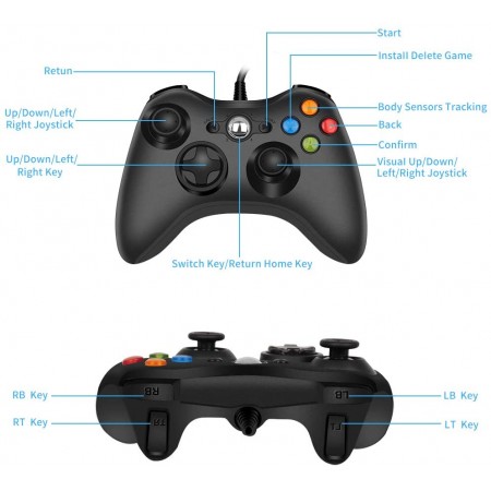 Meidong Xbox 360 PC Game Wired Controller for Microsoft Xbox 360 and Windows PC (Windows 10/8.1/8/7) with Dual Vibration and Ergonomic Wired Game Controller (Black 1)