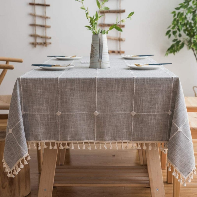 Meidong Linen Rectangle Tablecloth Table Cloth Heavy Weight Cotton Linen Dust-Proof Table Cover for Party Table Cover Kitchen Dinning (Gray, Rectangle/Oblong，55 x 71 Inch)