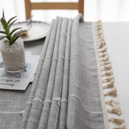 Meidong Linen Rectangle Tablecloth Table Cloth Heavy Weight Cotton Linen Dust-Proof Table Cover for Party Table Cover Kitchen Dinning (Gray, Rectangle/Oblong，55 x 71 Inch)
