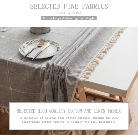 Meidong Linen Rectangle Tablecloth Table Cloth Heavy Weight Cotton Linen Dust-Proof Table Cover for Party Table Cover Kitchen Dinning (Gray, Rectangle/Oblong，55 x 71 Inch)