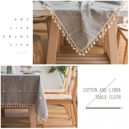 Meidong Linen Rectangle Tablecloth Table Cloth Heavy Weight Cotton Linen Dust-Proof Table Cover for Party Table Cover Kitchen Dinning (Gray, Rectangle/Oblong，55 x 71 Inch)