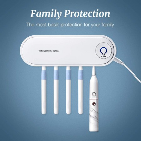 Meidong Toothbrush Sanitizer, Toothbrush Holder, UVC Sanitizer with Auto Drying Function, No Punching Installation, 5 Slots for Electric/Other Toothbrush