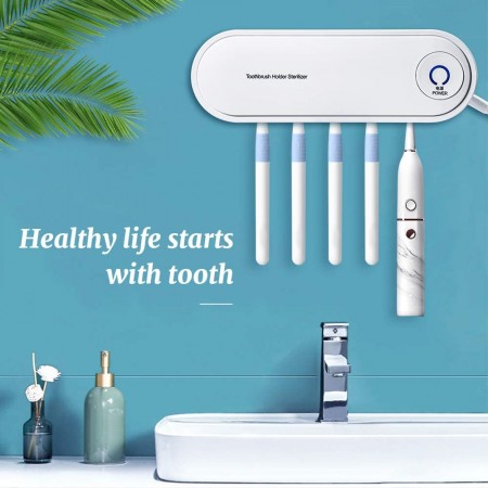 Meidong Toothbrush Sanitizer, Toothbrush Holder, UVC Sanitizer with Auto Drying Function, No Punching Installation, 5 Slots for Electric/Other Toothbrush