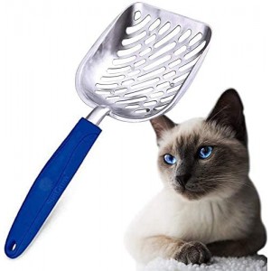 Meidong Cat Litter Scoop, Steel Pet Poop Shovel with Rubber Handle, with Convenient Hanging Hole, Keeps Litter-Box Neat and Odorless, Great for Siamese, Calico, Maine Coon and Tabby Cats, 1pc