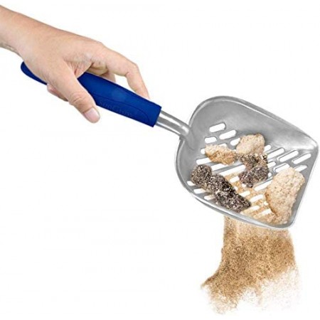Meidong Cat Litter Scoop, Steel Pet Poop Shovel with Rubber Handle, with Convenient Hanging Hole, Keeps Litter-Box Neat and Odorless, Great for Siamese, Calico, Maine Coon and Tabby Cats, 1pc