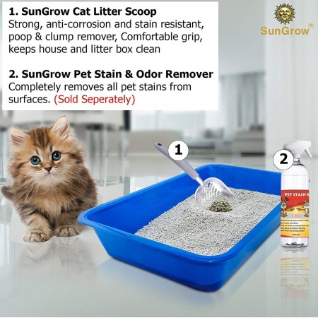 Meidong Cat Litter Scoop, Steel Pet Poop Shovel with Rubber Handle, with Convenient Hanging Hole, Keeps Litter-Box Neat and Odorless, Great for Siamese, Calico, Maine Coon and Tabby Cats, 1pc
