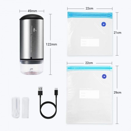 Meidong Vacuum Sealer Food Sealer Machine Mini Automatic Compression Vacuum Pump Sealer Electric Air Pump Portable Vacuum Pump with 10 Sous Vide Bags for Food