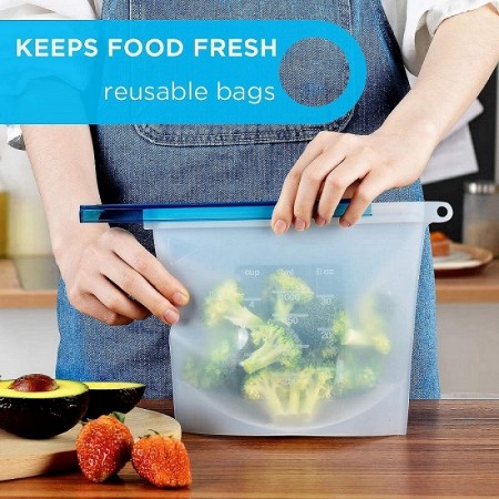 Meidong Reusable Silicone Bags Bpa Free Dishwasher Safe, Airtight Seal Silicone Food Storage Bag Keep Fresh for Snack Sandwich Fruit Kitchen Freezer, 2 Large + 2 Medium Size