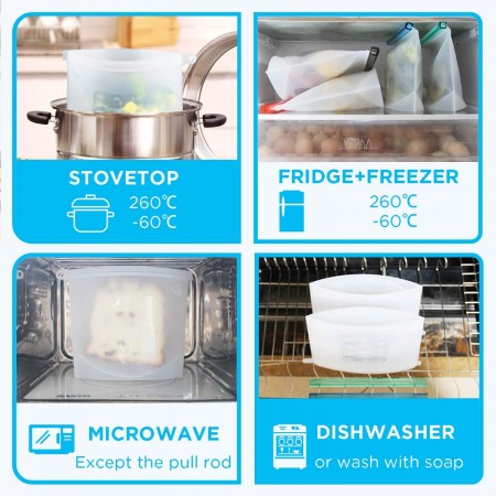 Meidong Reusable Silicone Bags Bpa Free Dishwasher Safe, Airtight Seal Silicone Food Storage Bag Keep Fresh for Snack Sandwich Fruit Kitchen Freezer, 2 Large + 2 Medium Size