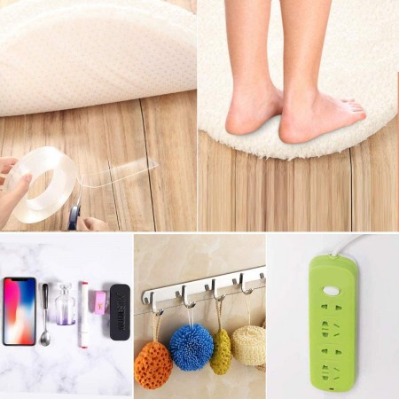 Meidong Multipurpose Nano Grip Tape Reusable Removable Washable Double Sided Sticky Strips Seamless Traceless Tape Adhesive Kitchen Holder (Clear - 3M/10ft)