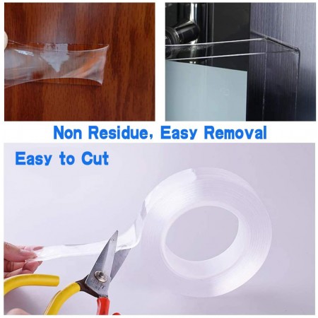 Meidong Multipurpose Nano Grip Tape Reusable Removable Washable Double Sided Sticky Strips Seamless Traceless Tape Adhesive Kitchen Holder (Clear - 3M/10ft)