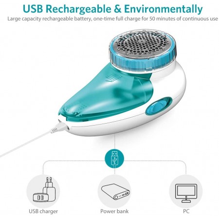 Meidong Lint Remover Rechargeable, Electric Sweater Shaver, Fabric Shaver Defuzzer with 2-Speeds, Removable Bin & Replaceable Stainless Steel 3-Blades, Dual Protection - Tale White