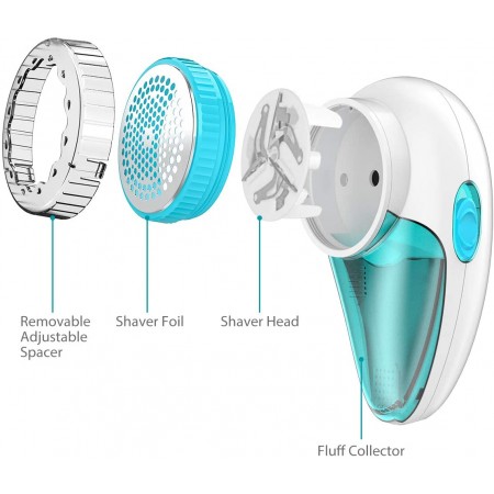 Meidong Lint Remover Rechargeable, Electric Sweater Shaver, Fabric Shaver Defuzzer with 2-Speeds, Removable Bin & Replaceable Stainless Steel 3-Blades, Dual Protection - Tale White