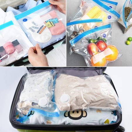Meidong Portable Vacuum Pump Vacuum Sealer Machine Electric Pump Mini Vacuum Air Pump with Storage Bags for Clothes Food Travel Household Space Saver（2Jumbo/2Large/2Middle/2food Bags）
