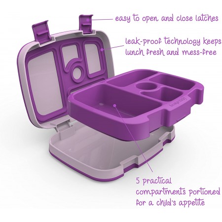 Meidong Kids Childrens Lunch Box - Bento-Styled Lunch Solution Offers Durable, Leak-Proof, On-the-Go Meal and Snack Packing (Purple)