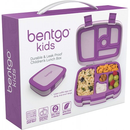Meidong Kids Childrens Lunch Box - Bento-Styled Lunch Solution Offers Durable, Leak-Proof, On-the-Go Meal and Snack Packing (Purple)