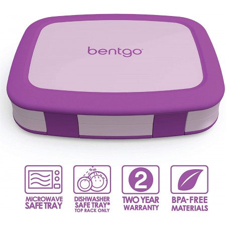 Meidong Kids Childrens Lunch Box - Bento-Styled Lunch Solution Offers Durable, Leak-Proof, On-the-Go Meal and Snack Packing (Purple)