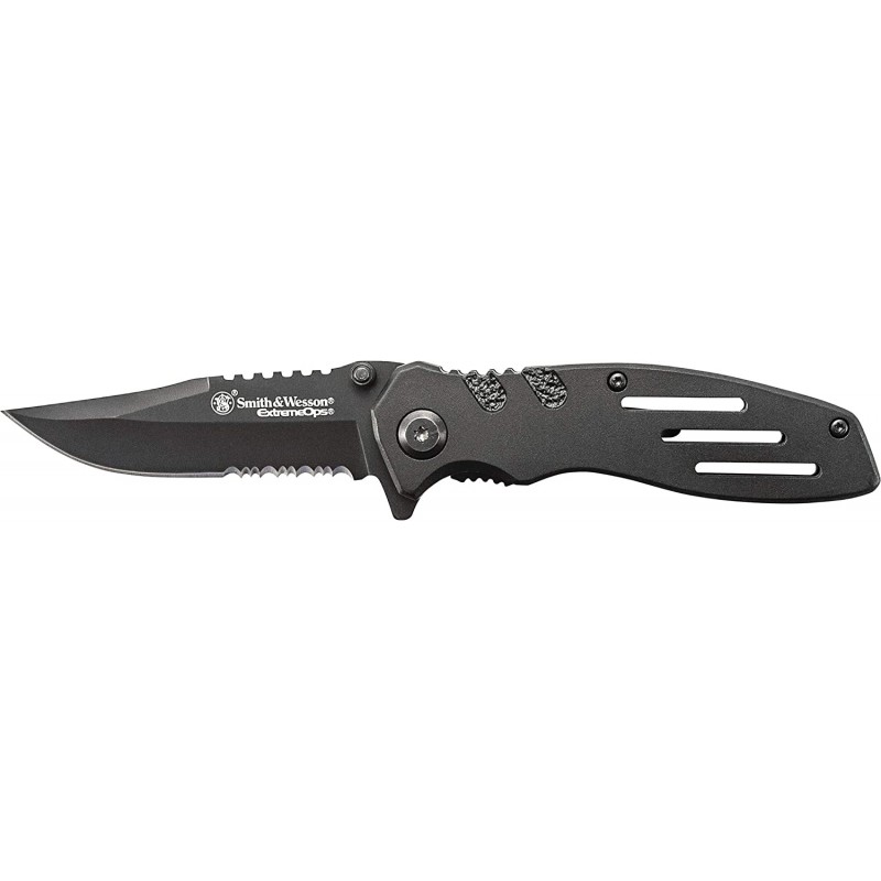 Meidong Folding Knife with 3.1in Serrated Clip Point Blade and Aluminum Handle for Outdoor, Tactical, Survival and EDC