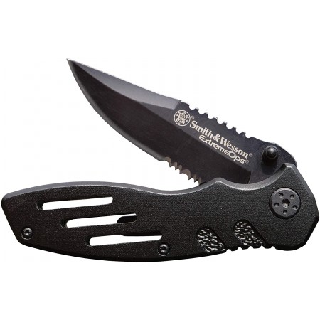 Meidong Folding Knife with 3.1in Serrated Clip Point Blade and Aluminum Handle for Outdoor, Tactical, Survival and EDC