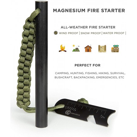 Meidong Emergency Magnesium Fire Starter Ferrocerium Ferro Rod 5 inch x ½ inch with Survival Paracord Lanyard and Steel Multitool Striker