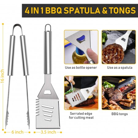 Meidong 32PCS BBQ Grill Accessories Tools Set, Stainless Steel Grilling Tools with Carry Bag, Thermometer, Grill Mats for Camping/Backyard Barbecue, Grill Tools Set for Men Women