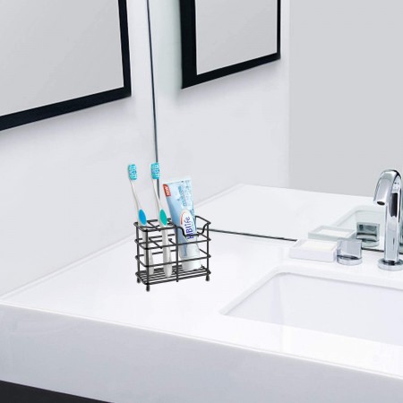Meidong Toothbrush Holders, Small Stainless Steel Toothpaste Holder Bathroom Accessories Organizer, Black