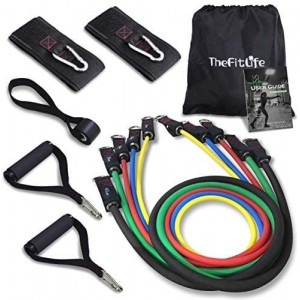 Meidong Exercise Resistance Bands with Handles - 5 Fitness Workout Bands Stackable up to 110 lbs, Training Tubes with Large Handles, Ankle Straps, Door Anchor Attachment, Carry Bag and Bonus eBook