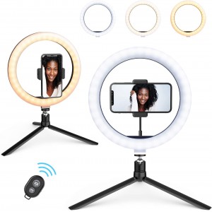 Selfie Ring Light with Black Tripod Stand 12-inch Dimmable Desktop Ringlight with DIY Ports, Circle Light LED Camera Lighting for Live Stream /Makeup, Compatible with iPhone Android