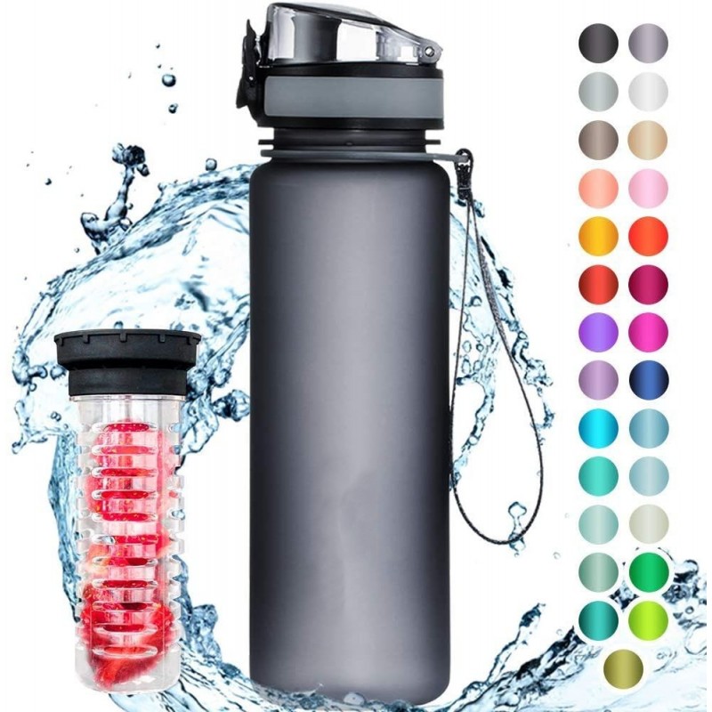 Meidong best 1000ml Sports Water Bottle - BPA Free Tritan Reusable Plastic, Leak Proof Flip Top Lid, Silicone Fast Flow Hard Chug Spout
