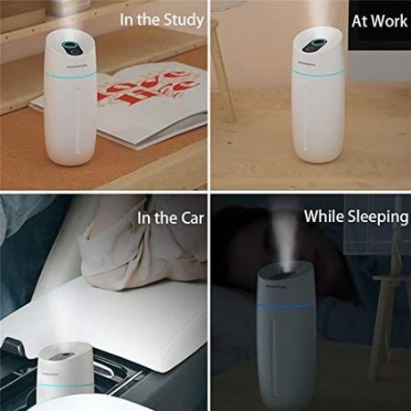 Meidong Portable Mini Humidifier, 500ml Small Cool Mist Humidifier with Night Light, USB Personal Desktop Humidifier for Baby Bedroom Travel Office Home, Auto Shut-Off, 2 Mist Modes, Super Quiet, Gray