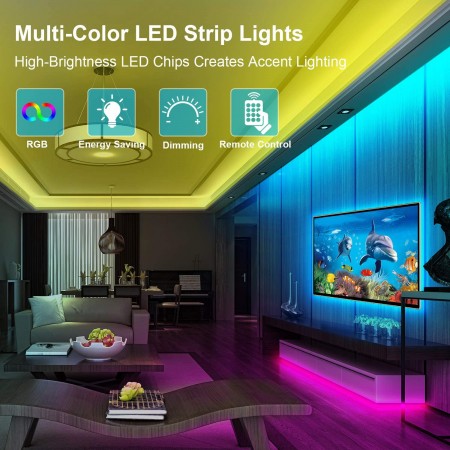 Meidong LED Stripe Lights Works with Alexa Google Home WiFi RGB LED Light Strips 16 Million Colors Music Sync 5050 LED Light with Remote App Control for Bedroom/Bar/Party/Home Decoration/16.4ft