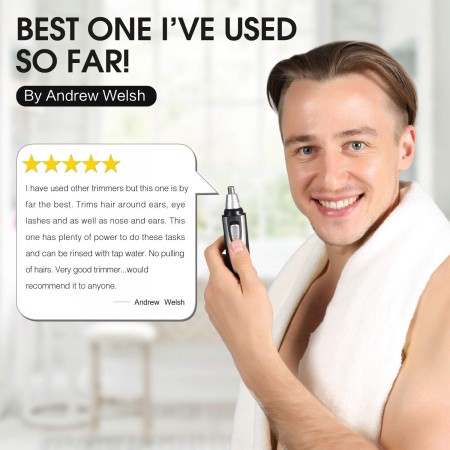 Meidong Ear and Nose Hair Trimmer Clipper - 2019 Professional Painless Eyebrow and Facial Hair Trimmer for Men and Women, Battery-Operated, IPX7 Waterproof Dual Edge Blades for Easy Cleansing(Black)