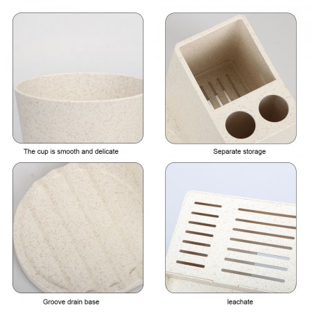 Meidong Toothbrush Kit Holder Stand with Cup Wheat Wheat Eco-Friendly Slotted Design Can Hold 2 Toothbrushes Separately and 1 Toothpaste for Bathroom wash Station Shelf (White)