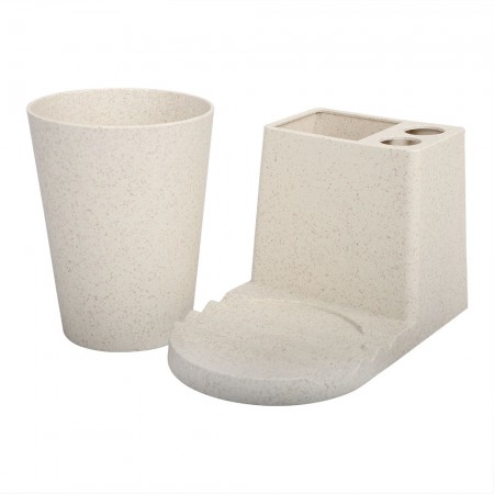 Meidong Toothbrush Kit Holder Stand with Cup Wheat Wheat Eco-Friendly Slotted Design Can Hold 2 Toothbrushes Separately and 1 Toothpaste for Bathroom wash Station Shelf (White)