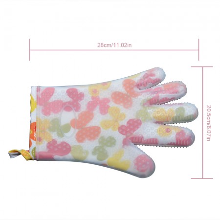 Meidong Oven Mitts Gloves Double-Layer Kitchen Hot Silicone 500°F Heat Resistant Cotton Inner Layer Set Men Women Kids Anti-Scald for Hot Pan Oven Dishware Plate Food Meat (White, Butterfly Pattern)