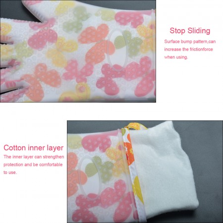 Meidong Oven Mitts Gloves Double-Layer Kitchen Hot Silicone 500°F Heat Resistant Cotton Inner Layer Set Men Women Kids Anti-Scald for Hot Pan Oven Dishware Plate Food Meat (White, Butterfly Pattern)