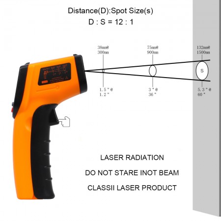 Meidong Infrared Thermometers Non-Contact Digital Laser Temperature Measurement Gun -58℉～716℉(-50℃～380℃) Battery Powered for Cooking Electrical Automotive Maintenance (Yellow)