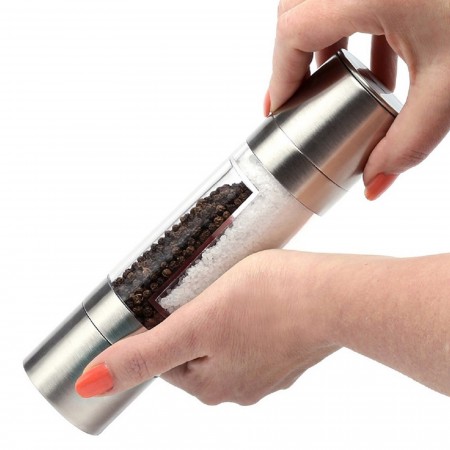 Meidong Pepper Grinder Salt Grinder 2 in 1 Spice Mill Manual with Stainless Steel Lid Ceramic Blades Acrylic Body and Adjustable Coarseness for Dry Herbs Weeds Beans Grind