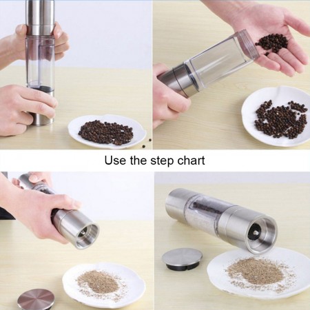Meidong Pepper Grinder Salt Grinder 2 in 1 Spice Mill Manual with Stainless Steel Lid Ceramic Blades Acrylic Body and Adjustable Coarseness for Dry Herbs Weeds Beans Grind