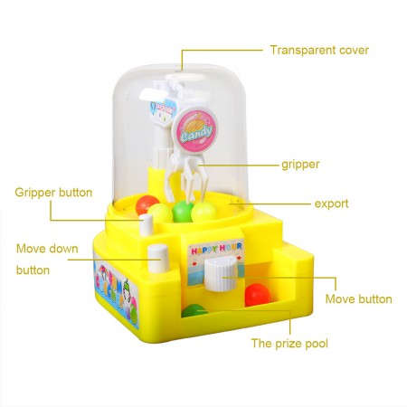 Meidong Catch Candy Machine Toy Manual Mini Catcher Game Candy Grabber Machine 6pcs Small Balls Candies Creative New Handheld Home Toy as Best Gift Ever for Kids Toddlers Boys Girls (Yellow)
