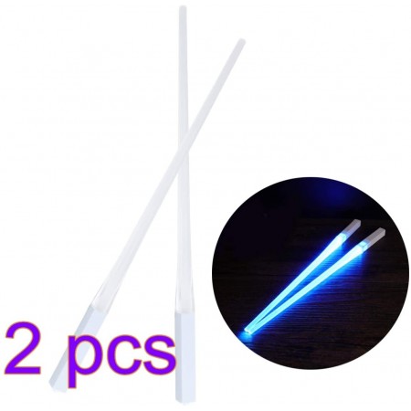 Meidong Chopsticks Lightsaber Light Up Chop Sticks Glowing Reusable Portable Funny Magic Gift for Child Kids Toddlers Adults (2 Pairs, Red + Blue)