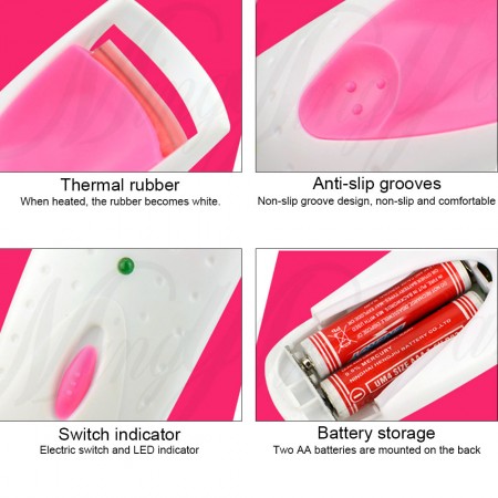 Meidong Eyelash Curler Heated Mini Professional Hot Eyelash Curler Electric Long Lasting Curl Battery-Operated for Women Ladies Girls Make-up Dance Party Appointment (Pink)