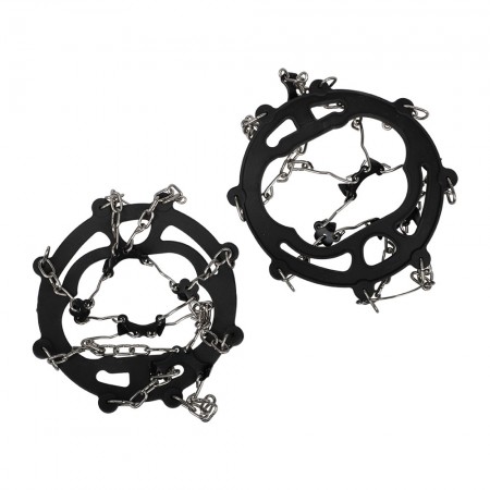 Meidong Ice Cleat Walk Traction Cleats Stainless Steel Spikes Durable Silicone Ice Grip for Walking Jogging Hiking Climbing on Snow Ice (1 Pair, Black)