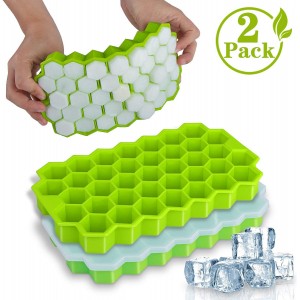 Ice Cube Trays, Meidong 2 Pack Silicone Ice Cube Molds with Lid Flexible 74-Ice Trays BPA Free, for Whiskey, Cocktail, Stackable Flexible Safe Ice Cube Molds