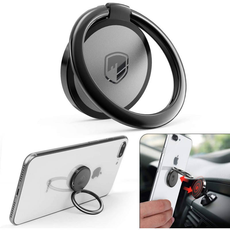 Meidong mobile phone ring stand finger stand-360° rotating metal ring clip for magnetic car mount compatible with all smartphones-Rose Gold, Gun-Black