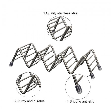 Meidong Taco Holder Rack Stainless Steel Serveware Pancake Rack Stand with Four Anti-Slip Silicone Mats for Holding Fried Chicken Ham Soft Hard Shell Burritos Sandwiches