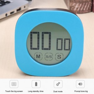 Meidong Timer Kitchen Timer LCD Digital Touch Screen Countdown Up Timer Clock Magnet Adsorption Desktop Wall Mounting Loud Alarm Cooking Timer Power by Batteris for Kid Child (Blue)