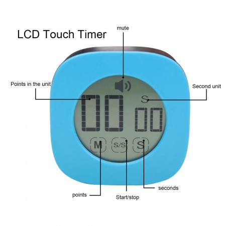 Meidong Timer Kitchen Timer LCD Digital Touch Screen Countdown Up Timer Clock Magnet Adsorption Desktop Wall Mounting Loud Alarm Cooking Timer Power by Batteris for Kid Child (Blue)