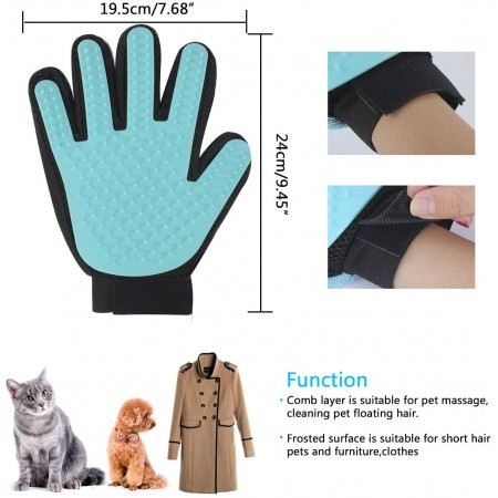 Meidong Pet Grooming Glove Efficient Deshedding Massage Mitt Furniture Pet Hair Remover with Five Finger Double-Sided Design for Dogs Cats Pets Long Short Fur (1 Pack, Blue)